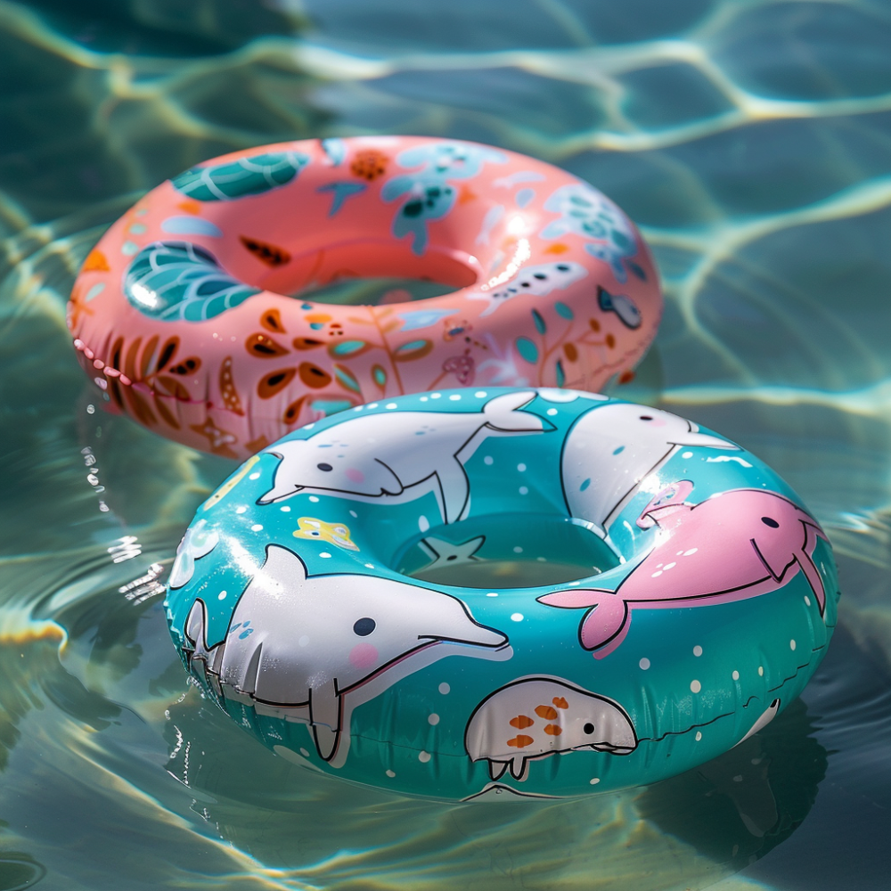 Adorable Dolphin & Floral Inflatable Swim Rings – Perfect for Kids' Pool Fun and Safety